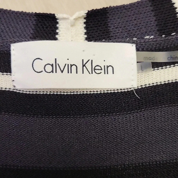 🛍Calvin Klein Black Grey and White Striped Open Front Cardigan Womens‎ Size L - Picture 2 of 5